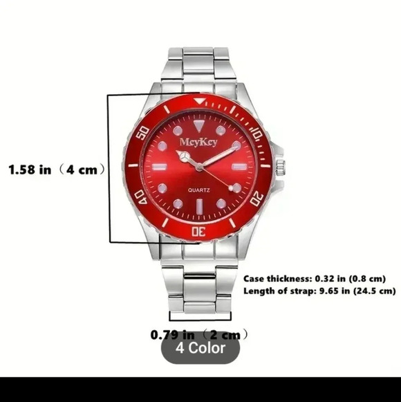 Round Pointer Quartz Watch Casual Rhinestone.. stainless steel..NWT RED - Picture 3 of 3